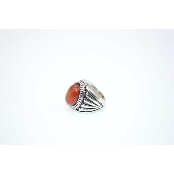 Red Brown Striated Glass Cabochon Silver Tone - Picture 2 of 4
